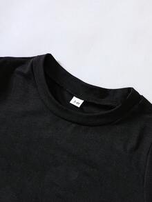 1 件装年轻男孩休闲时尚篮球印花短袖 T 恤，适合春、夏、秋季 - 黑色 - 查看 3