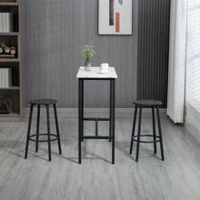 HOMCOM Bartisch mit Barhocker Set, 3-teiliges Bartisch Set, Esstisch mit 2 Barhocker, Essgruppe, Stehtisch, Küchentisch für Esszimmer, Stahl, Weiß, Schwarz - Verschiedenfarbig - Übersicht 7