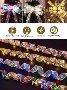 金色/銀色發光緞帶led燈,1m/2m/3m/4m/5m,適用於聖誕節、生日或禮物盒裝飾,聖誕樹,營造室內氛圍照明