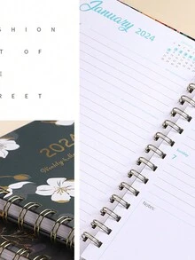 1pc 2024 Coil Notebook With Spiral Week Plan, Floral Schedule Book, English Diary - Multicolor - View 6