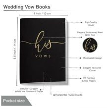 2PCS Wedding Vow Books, Vow Books His And Hers With Gold Foil Lettering, 28 Pages With Plenty Of Space To Write Your Vows, Perfect Wedding Essentials For Your Wedding Day - Đen trắng với lá vàng - Xem 2