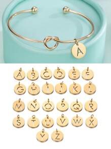 1個時尚優雅的不鏽鋼鍍金26字母切割項鍊,切割心形結環手鐲與首字母,適合當作女友的禮物,在浪漫驚喜上大显身手 - 金色 - 查看 1