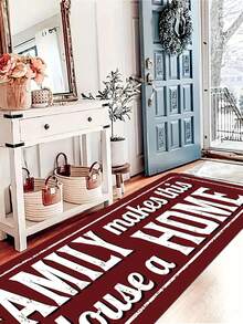 1塊簡約紅白字母印染廚房地墊,防滑防污廚房地毯,適用於走廊臥室門口地墊,家庭入口浴室地墊