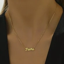 1入金鍍不鏽鋼光澤英文字母吊墜項鍊,流行簡約復古時尚男女通用街頭日常假日派對配飾 - 金黃色 - 查看 8