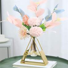 情人節花瓶,diy 鐵花瓶,1 件金色鐵水耕花瓶裝飾,簡約三角形花瓶 - 金色 - 查看 5