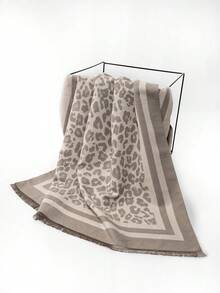 1入組女士豹紋雙面披肩,採用人造羊毛製造,適合日常通勤和戶外穿著 - 淺粉色 - 查看 4