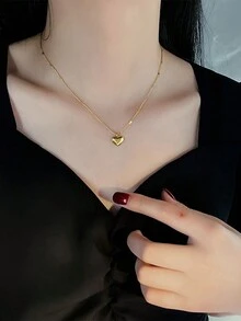 1 件心形装饰锁骨项链 - 奢华精致的女士配饰 - 金色 - 查看 1