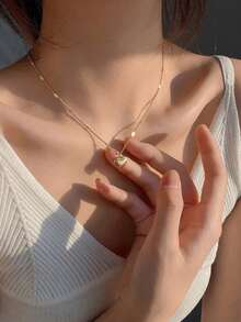 1 件心形装饰锁骨项链 - 奢华精致的女士配饰 - 金色 - 查看 3