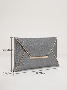 時尚銀閃粉信封手拿包,帶金屬板裝飾和星形扣環,適用於女士派對 - 銀色 - 查看 2