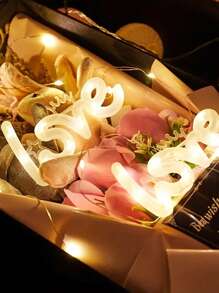 1入組 Love 字母led銅絲串燈花束用燈,適用於情人節花束包裝、花束生日蛋糕禮盒裝飾,love 點亮字母串燈,情人節婚禮派對裝飾串燈（含電池） - 白色 - 查看 2