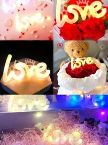 1入組 Love 字母led銅絲串燈花束用燈,適用於情人節花束包裝、花束生日蛋糕禮盒裝飾,love 點亮字母串燈,情人節婚禮派對裝飾串燈（含電池） - 白色 - 查看 5