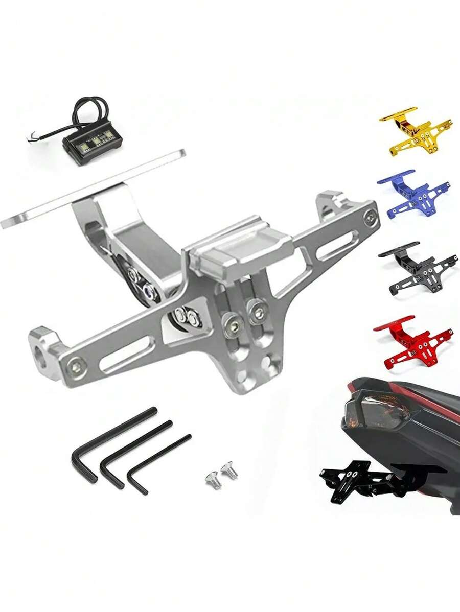 Universal Adjustable Motorcycle License Plate Holder With Led Light - 銀色 - 查看 1