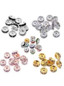 50 件/包 Diy 珠寶製作配件輪形間隔珠帶水鑽,圓形水晶戒指,金/銀/玫瑰金/槍黑色,6 毫米/8 毫米/10 毫米 - 玫瑰金 - 查看 1