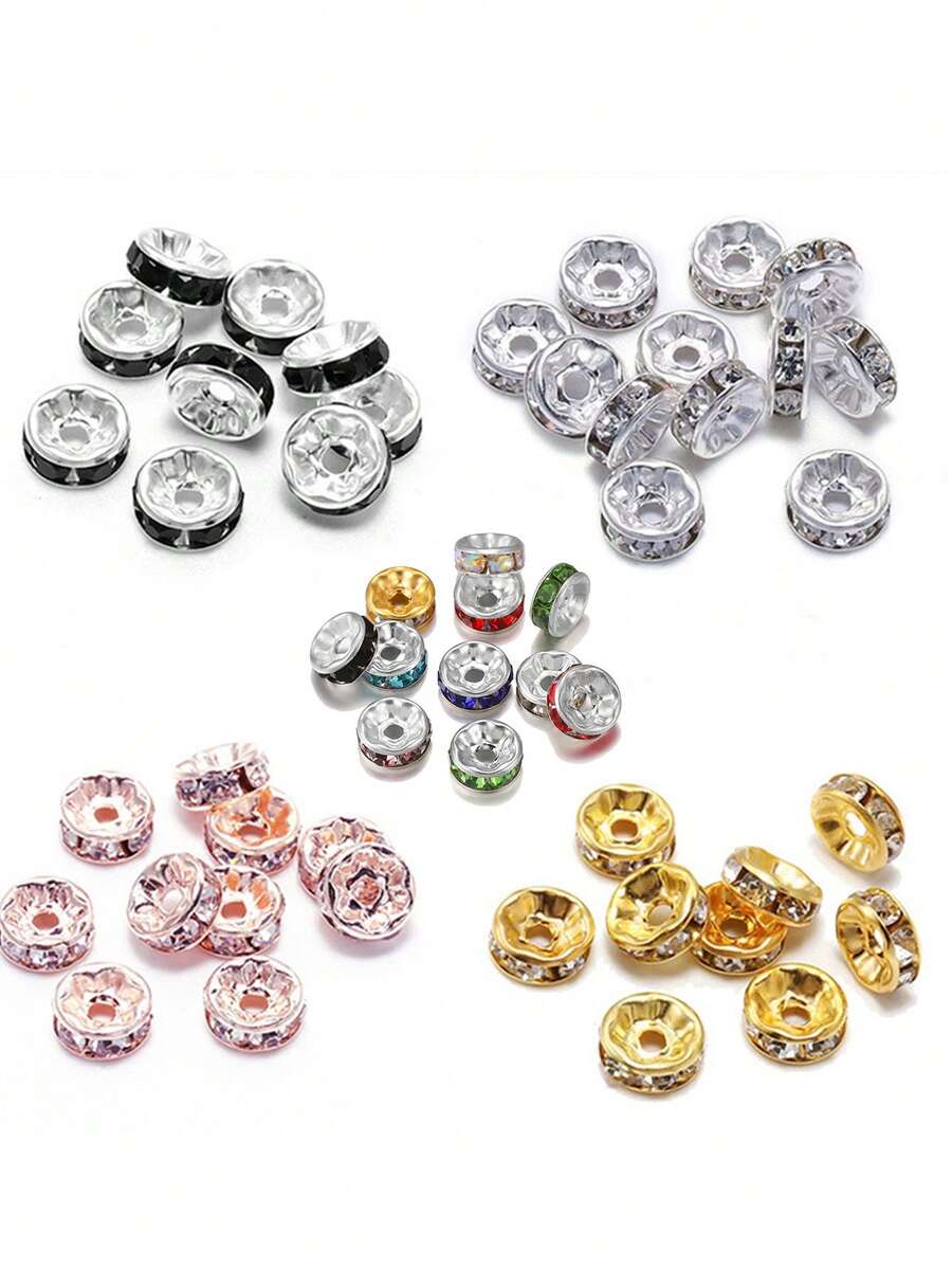 50 件/包 Diy 珠寶製作配件輪形間隔珠帶水鑽,圓形水晶戒指,金/銀/玫瑰金/槍黑色,6 毫米/8 毫米/10 毫米 - 玫瑰金 - 查看 1