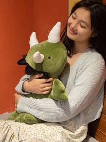 1入組綠色新三角恐龍毛絨枕頭柔軟填充可愛動物玩具聚酯纖維毛絨柔軟墊子 - 綠色 - 查看 4