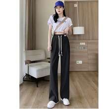 pantalones PATA ELEFANTE,   Pantalón de pierna ancha, pantalón de pata de elefante, pantalón con cordón en la cintura - Azul - Ver 6