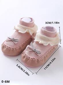 1pair Newborn Baby Princess Style Pink Bowknot Anti-Slip Floor Socks, Spring/Summer