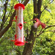 2 Pack Bird Feeders Hanging Plastic Tube Bird Seed Feeder With 6 Ports Seed Bird Feeder With Steel Hanger Weatherproof Fat Ball Bird Feeder Bird Feeder For Small Birds - Red - View 7