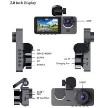 1pc,Dash Cam Front And Rear And Inside, 3-Lens Dash Camera For Cars, 1080P FHD DVR Car Dashboard Camera With Loop Recording,Car Camera,2 Inch Display,Not Included SD Card