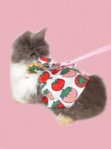 2入組草莓印花寵物兔衣連牽引繩,豚鼠背心式牽繩適合戶外遛兔 - 彩色 - 查看 4