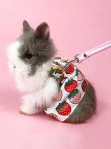 2入組草莓印花寵物兔衣連牽引繩,豚鼠背心式牽繩適合戶外遛兔 - 彩色 - 查看 1