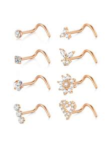 CIZME 8 piezas/set Pendientes de nariz de plata y oro para mujeres de 18G 20G, pendientes de nariz en forma de sacacorchos en L, pendientes de nariz de acero inoxidable, joyas de piercing de nariz de acero inoxidable para fosa nasal
