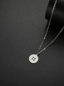 1pc Women's Stainless Steel Button Detail Necklace, Clothing Designer's Accessory Gift - Fashion Series - View 4