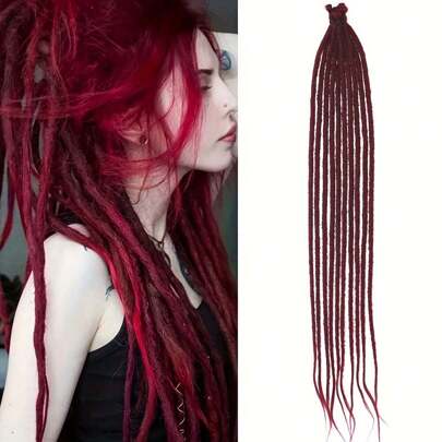 DZfirst 1/4 包（10/40 根）0.6 厘米精细手工嘻哈风格脏辫接发，酒红色，18-36 英寸，耐热合成纤维，预拉伸接发，编发