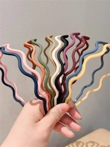 11pcs/Set Colored Wavy Hair Hoop For Women, Matte Design Hair Clip, Anti-Slip Hairband For Face Washing And Sports - Multicolor - View 1