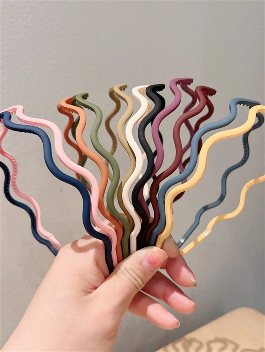 11pcs/Set Colored Wavy Hair Hoop For Women, Matte Design Hair Clip, Anti-Slip Hairband For Face Washing And Sports - Multicolor - View 1