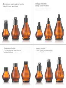 1pc 50ml Glass Travel Bottle With Dropper, Spray, Lotion Pump Cap Refillable Cosmetic Container, A Must-Have For Travel - Multicolor - View 2
