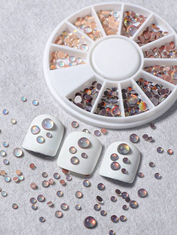 12 Griglie Decorazioni per unghie fai-da-te, con perle a forma di mezza luna, bolle, cristalli, strass piatti e marroni, accessori per arte di unghie, gemme per unghie, forniture per unghie