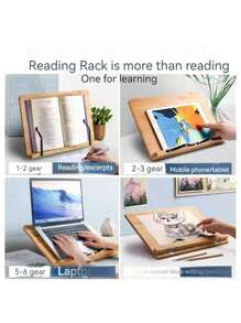 1 pieza Atril de lectura de madera, Soporte de libros, Soporte para computadora, Estantería de libros multifuncional para lectura y volteo, Un regalo - Albaricoque - Ver 9