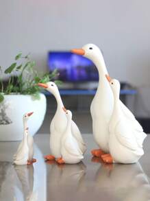 1套可愛的鴨子家庭雕像,家庭與花園裝飾擺件 - 白色 - 查看 5