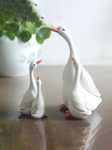 1套可愛的鴨子家庭雕像,家庭與花園裝飾擺件 - 白色 - 查看 4