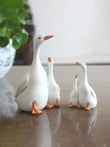 1套可愛的鴨子家庭雕像,家庭與花園裝飾擺件 - 白色 - 查看 3