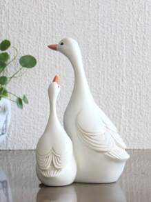 1套可愛的鴨子家庭雕像,家庭與花園裝飾擺件 - 白色 - 查看 6