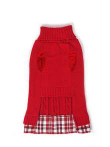 小狗毛衣,帶牽繩孔的汎檢補丁狗狗毛衣針織套頭保暖寵物毛衣,適用於秋冬紅色,適用於聖誕節和其他節日 - 紅色 - 查看 7