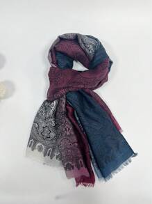 Boho風格1入組秋季漸變色緞子圍巾，可搭配栗子吊墜裝飾 - 藍色 - 查看 3