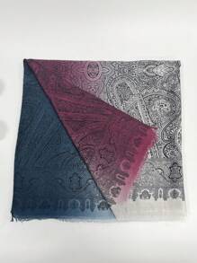 Boho風格1入組秋季漸變色緞子圍巾，可搭配栗子吊墜裝飾 - 藍色 - 查看 4