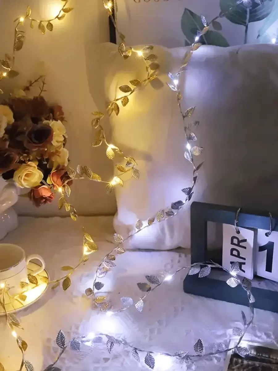 1 件节日装饰铜线 LED 灯串，银叶，2 米/20 盏灯或 5 米/50 盏灯