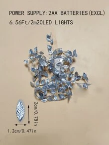 1 件节日装饰铜线 LED 灯串，银叶，2 米/20 盏灯或 5 米/50 盏灯