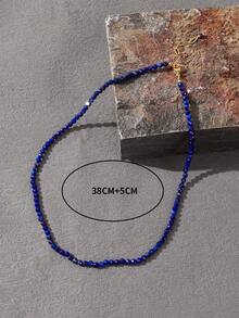 適合年輕女士的天然青金石刻面小圓珠項鍊 - 藍色 - 查看 3