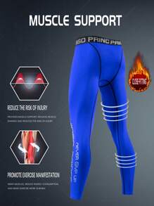 Men Close-Fitting Workout Set, Including Compression Long Sleeve Top And Long Pants, Suitable For Basketball, Soccer, Base Layer - Blue - View 6