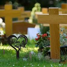 1塊墓地裝飾紀念金屬標誌,防水蝴蝶紀念牌,懷念父親,適用於墓地、花園和戶外使用 - 黑色 - 查看 2