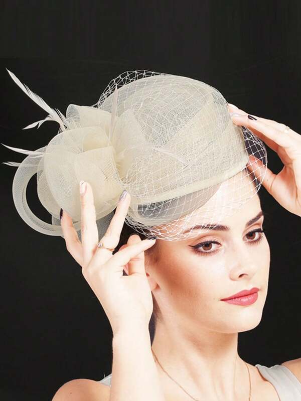 Bridal Wedding Beige Hats Fascinators For Woman Cocktail Party Sinamay