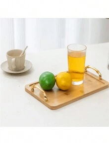 1個杏色正方形天然竹子家用收納盤,適用於零食、水果、蔬菜、飲料 - 杏色 - 查看 5