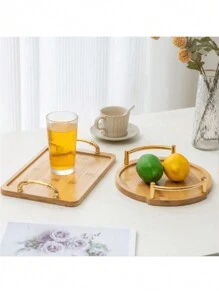 1個杏色正方形天然竹子家用收納盤,適用於零食、水果、蔬菜、飲料 - 杏色 - 查看 7