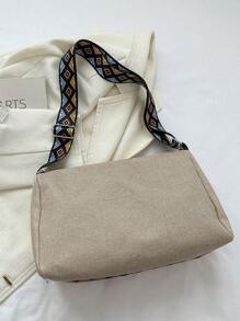 復古撞色幾何條紋時尚斜背包適合女士日常使用 - 橘色 - 查看 5