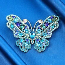 1個時尚的玻璃鑲嵌蝴蝶設計胸針,採用電鍍鋅合金製成,防褪色,適合秋季和冬季女士外套佩戴 - 金黃色 - 查看 8